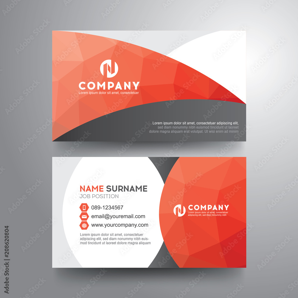 Modern business card with geometric polygon red gray color Modern business card with geometric polygon red gray color