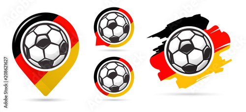 German football vector icons. Soccer goal. Set of football icons. Football map pointer. Football ball. Soccer ball.