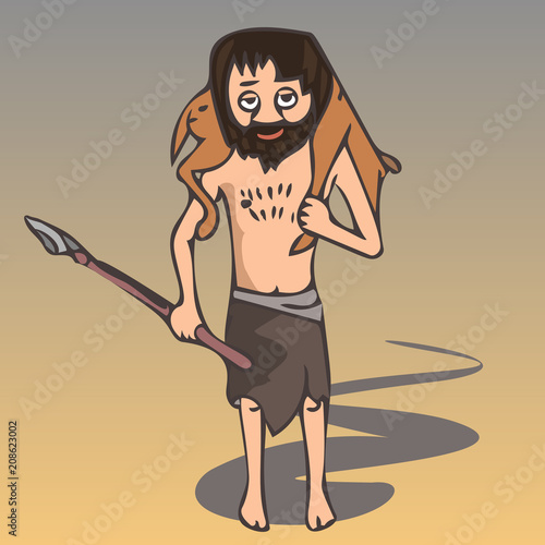 ancient hunter with prey vector cartoon