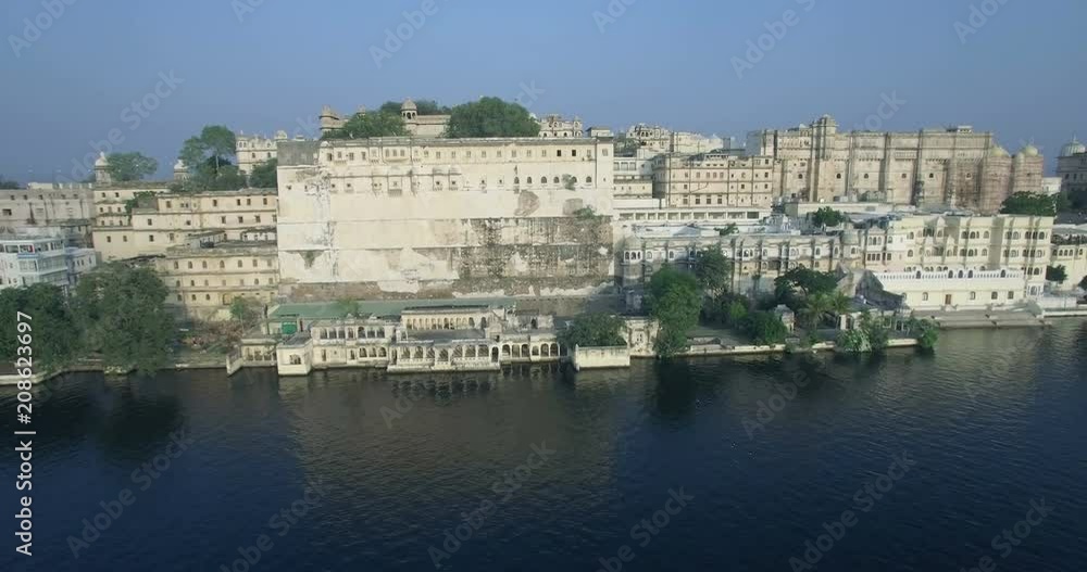 Lake Pichola and the City Palace in Udaipur, Rajasthan, India - 4K aerial Lake Pichola and the City Palace in Udaipur, Rajasthan, India - 4K aerial