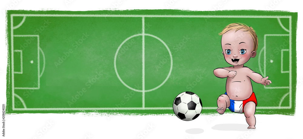 Fototapeta premium Cute Baby playing football - France