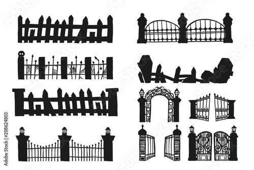 Set of halloween fence.Fence vector by hand drawing