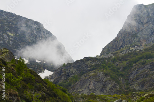 Misty day in mountain with suggestive mountain view 