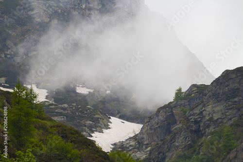 Misty day in mountain with suggestive mountain view 