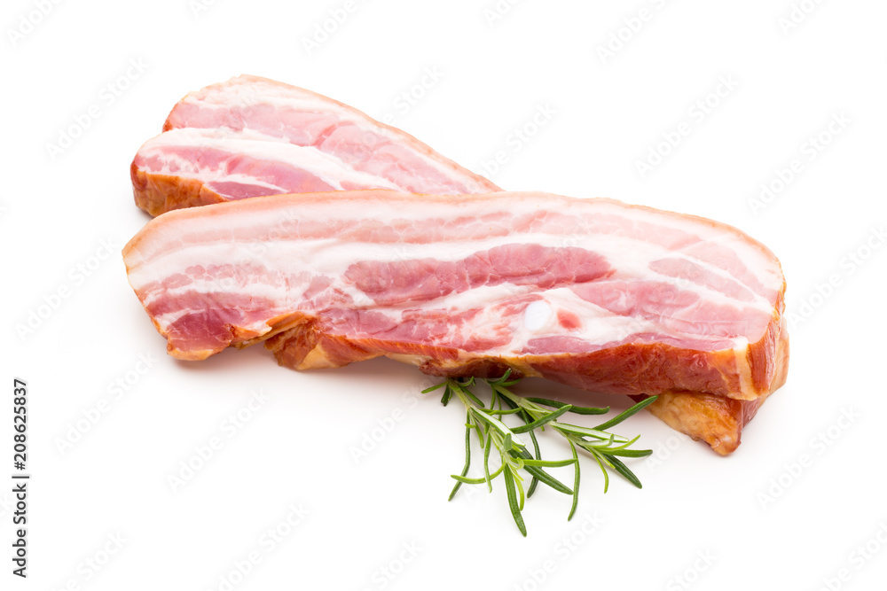 Pieces of raw pork lard isolated on white background.