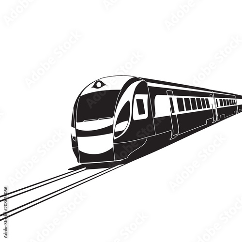 High speed train isolated on white background. Black and white illustration. EPS10 vector.