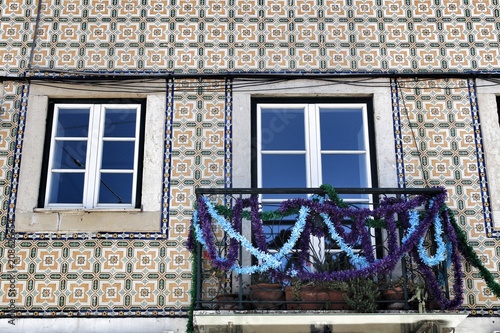 Streets adorned with garlands in Alfama, Lisbon