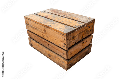 Vintage chair made from wooden crate suitable for decoration in garden isolated on white background with clipping path