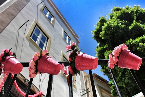 Streets adorned with garlands in Alfama, Lisbon