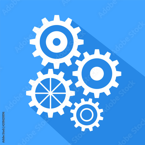 Flat long shadow icon of gears, stock vector illustration