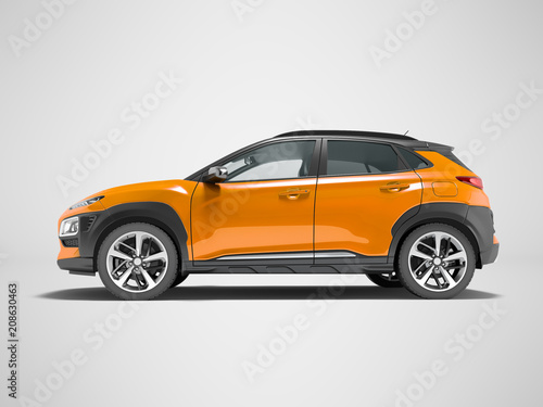 Modern orange car crossover 3d render on gray background with shado photo