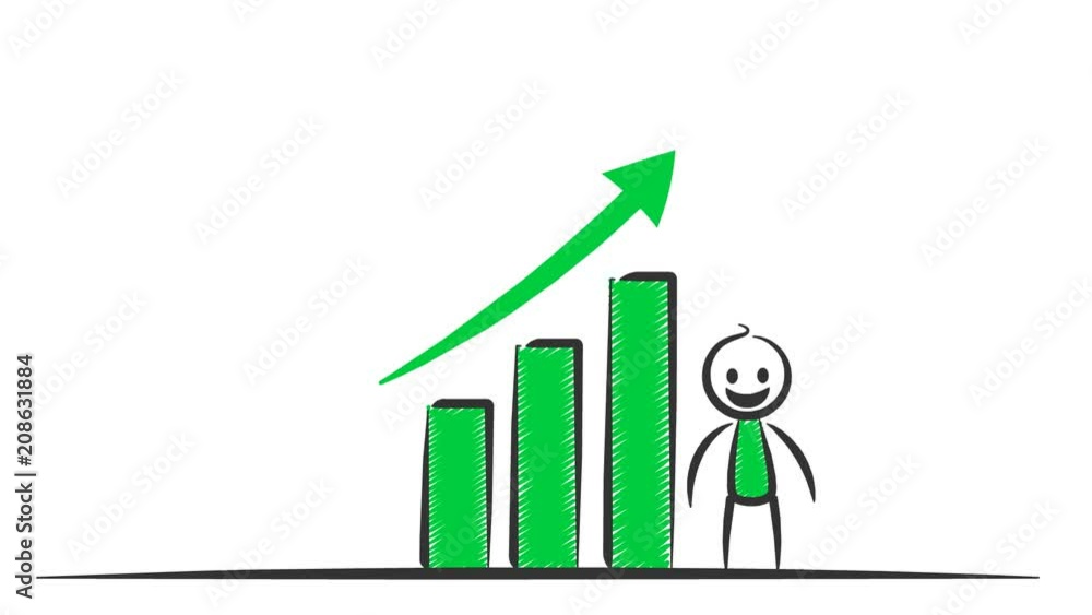 Stick figure animation, stick man animated video about inflation. Inflation bar chart animated with simple stick figure businessman with upward arrow showing a successful result Stick figure animation, stick man animated video about inflation. Inflation bar chart animated with simple stick figure businessman with upward arrow showing a successful result