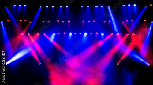 Light equipment on stage for concerts and discos.