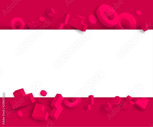 Pink and white background with 3d geometric figures.