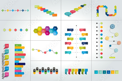 Mega set of timeline infographic templates, diagrams,  presentations.