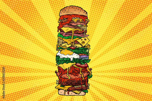 Huge Burger tower. Street fast food