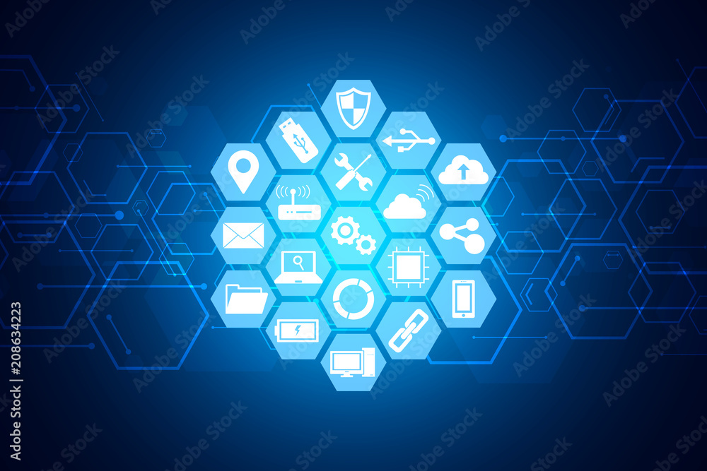 Technology icons concept , hexagon integrated