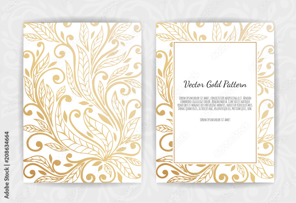 Golden Vector invitation with floral elements. Golden Vector invitation with floral elements.