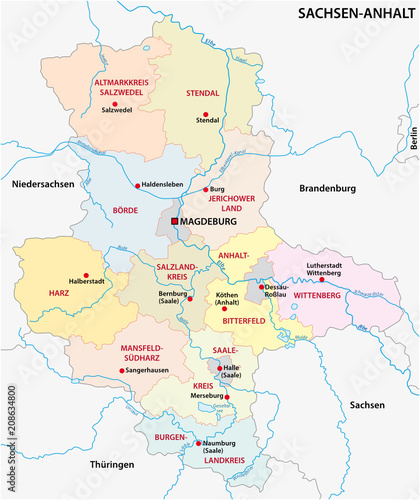 sachsen anhalt administrative and political vector map
