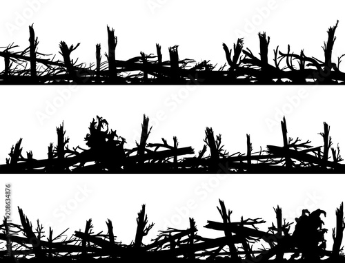 Set of horizontal silhouette banners with windbreak forest.