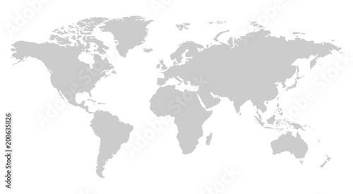 one color grey world map isolated on transparent background. World vector illustration