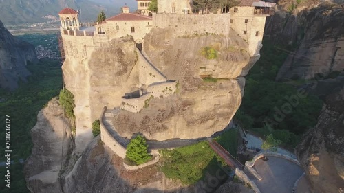 Drone view of Varlaam Monastery & Meteora rocks in Greece photo