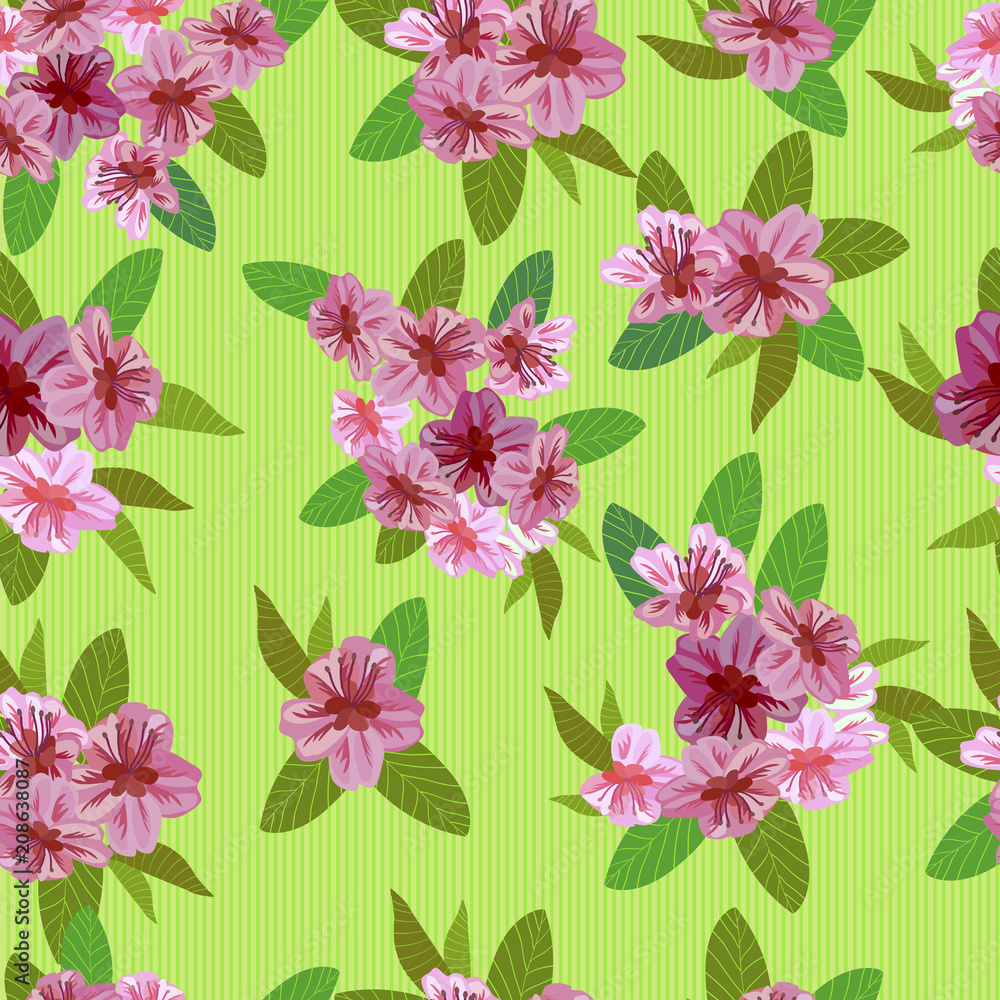 Vector seamless spring background with white and pink flowers with green and yellow leaves Vector seamless spring background with white and pink flowers with green and yellow leaves