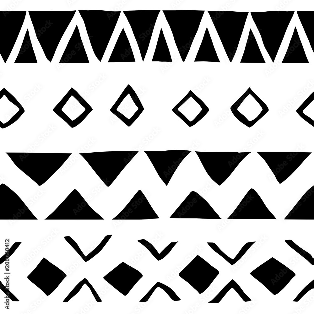 Seamless white and black geometric background. Ethnic hand drawn pattern for wallpaper, cloth, cover, textile Seamless white and black geometric background. Ethnic hand drawn pattern for wallpaper, cloth, cover, textile