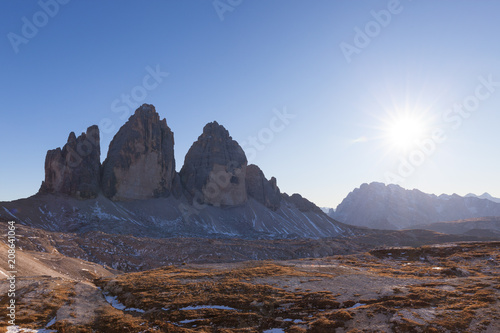 Panoramic view of Tre Cime at sunny day