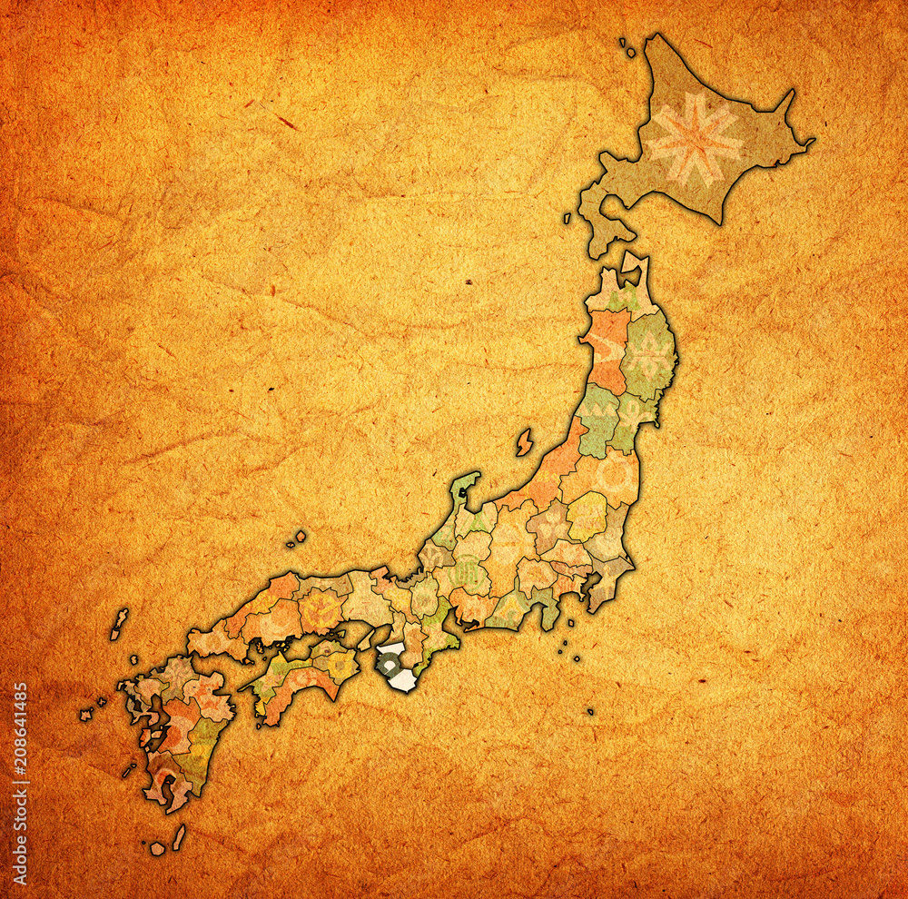 Obraz premium wakayama prefecture on administration map of japan