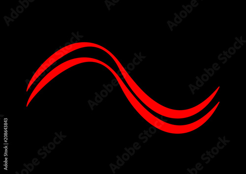 Red waves on black background - vector