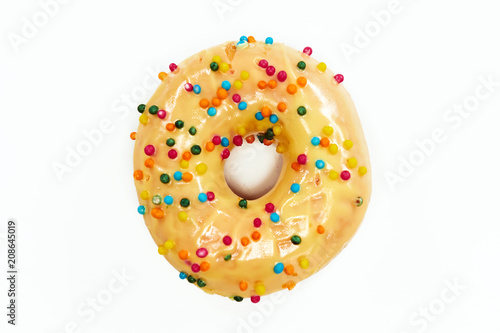 Appetizing donut with sprinkles isolated on white background.
