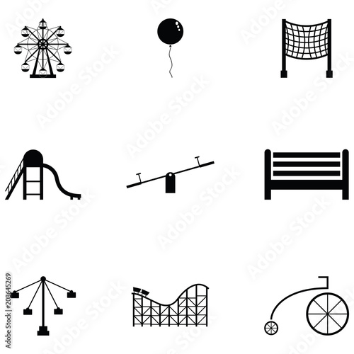 amusement park icon set