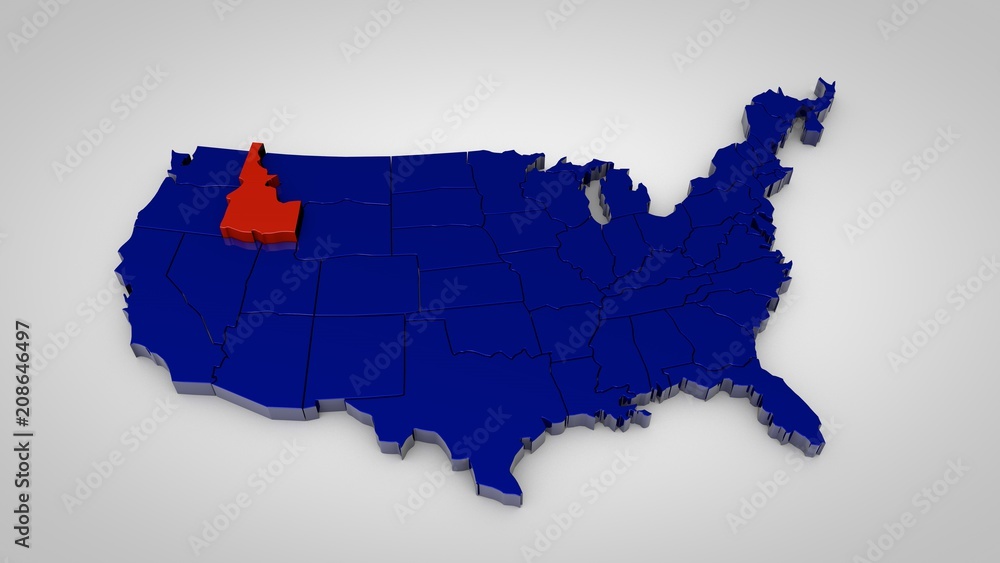 Fototapeta premium usa map with idaho map highlited 3d render