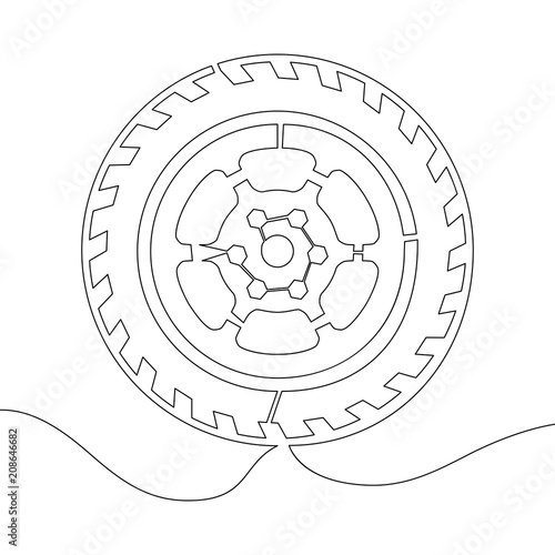 Continuous line drawing car wheel line vector