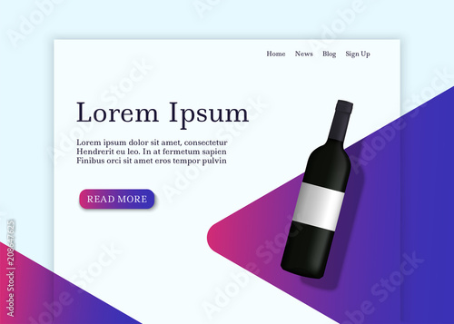 Realistic wine bottle with shadow on gradient shape background. Landing page template. Vector illustration