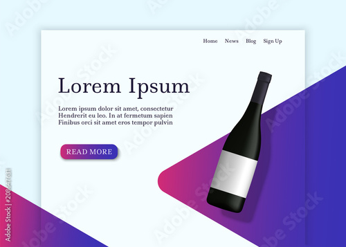 Realistic wine bottle with shadow on gradient shape background. Landing page template. Vector illustration