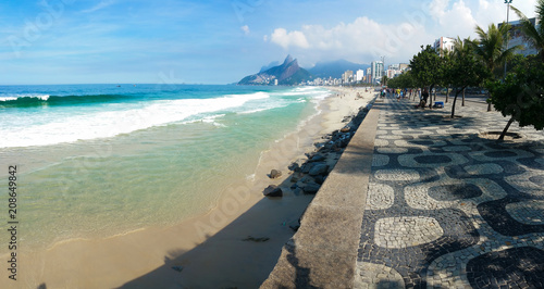 The iconic pavement pattern of Ipanema beach, Rio de Janeiro.