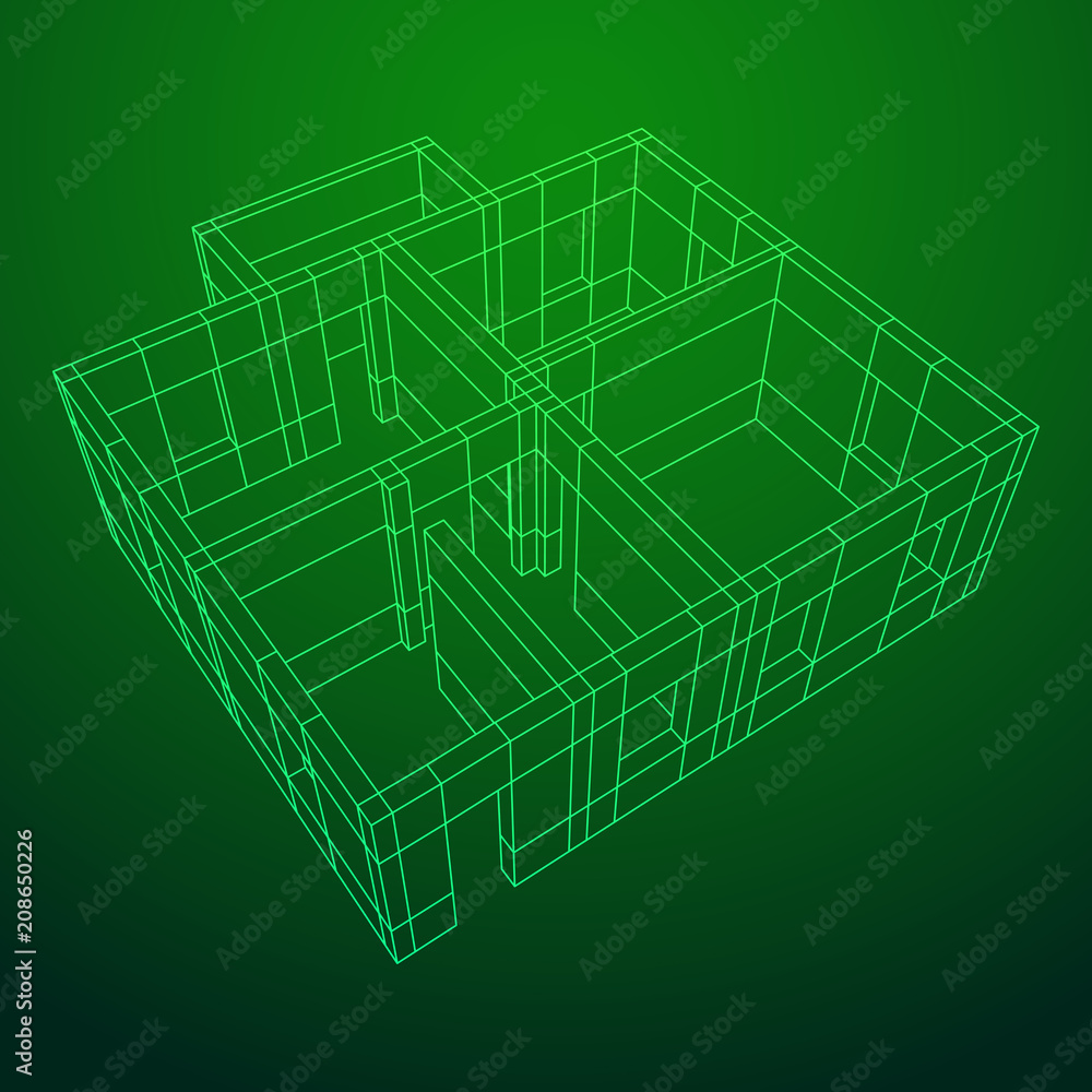 Abstract architecture building. Plan of modern house. Wireframe low poly mesh construction. Abstract architecture building. Plan of modern house. Wireframe low poly mesh construction.