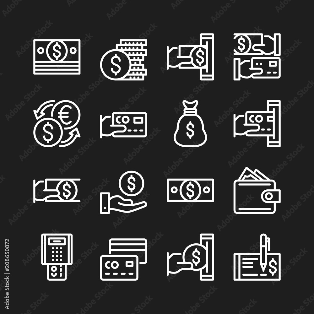 Money line icons. Modern graphic elements, simple outline thin line design symbols collection. Pixel perfect. Vector icons set