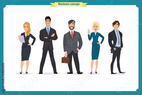 Business People teamwork, Vector illustration in a flat style cartoon character. Business team. A group of people dressed in strict suit.
