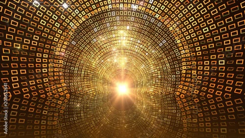 Golden gate stage video background. Seamless loop motion graphics for nightclub, ceremony visual projection, screen, music video, festival entertainment, visual art, party or fashion show