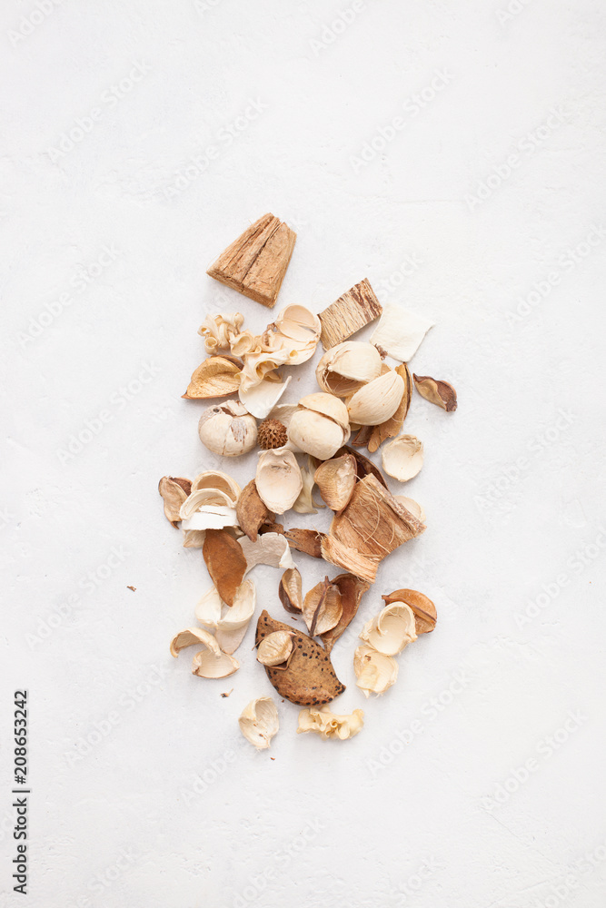 Natural materials on a white background. Copy space text Natural materials on a white background. Copy space text