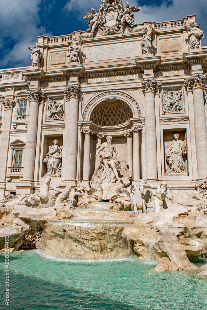 The beautiful architecture of Trevi Fountain, Rome, Italy