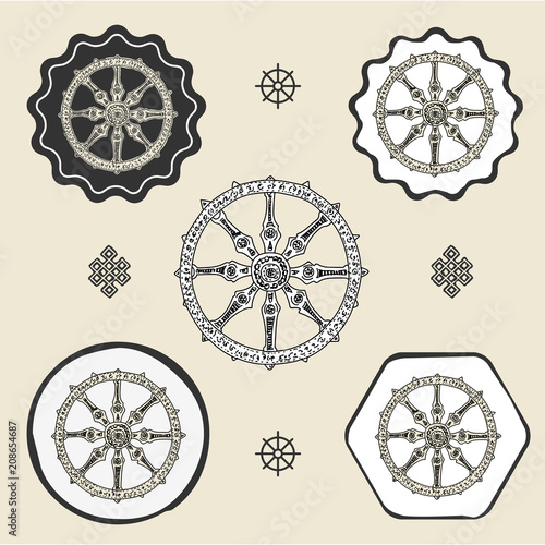 dharma wheel dharmachakra buddhism icon flat web sign symbol logo label set