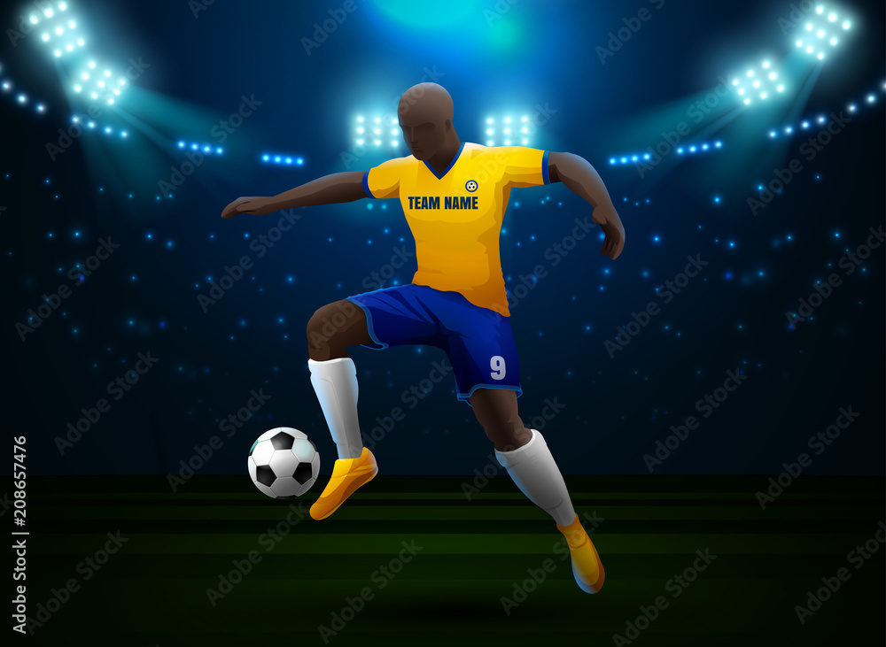 soccer player with field stadium background