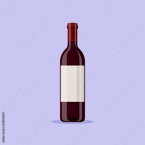 Vector illustration of a red wine bottle isolated on blue background. Alcoholic drink in flat cartoon style.