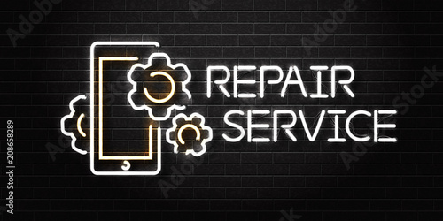 Vector realistic isolated neon sign of phone repair logo for decoration and covering on the wall background. Concept of repair service.
