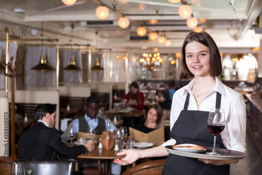 Waitress with serving tray