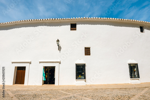 White wall of Plaza de Toros in Ronda, Spain, Andalusia
